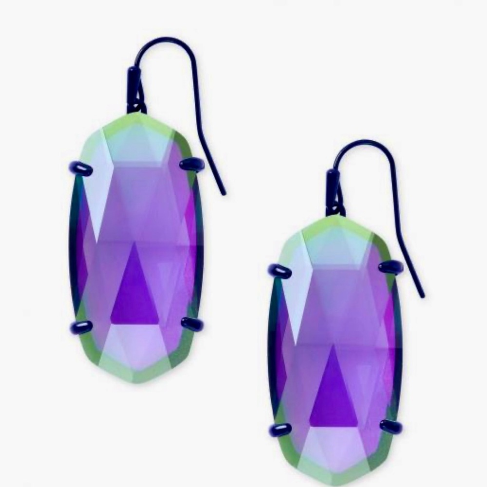 NWT RARE & Retired Kendra Scott Esme Earrings Navy Gunmetal & Indigo Dichroic!